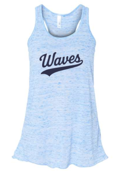 WAVES LADIES LIGHT BLUE BELLA FLOWY RACER TANK