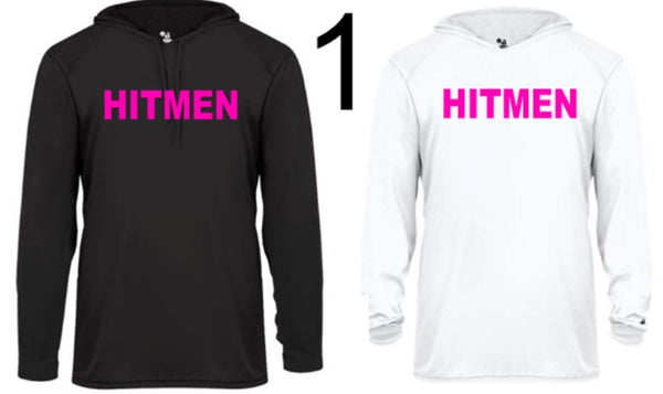 Hitmen Hooded Long Sleeve Dri fit Tee With PINK Logo
