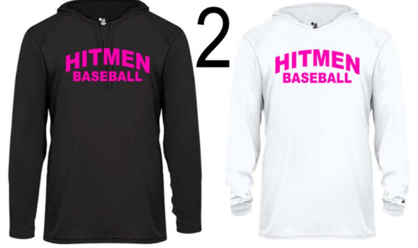 Hitmen Hooded Long Sleeve Dri fit Tee With PINK Logo